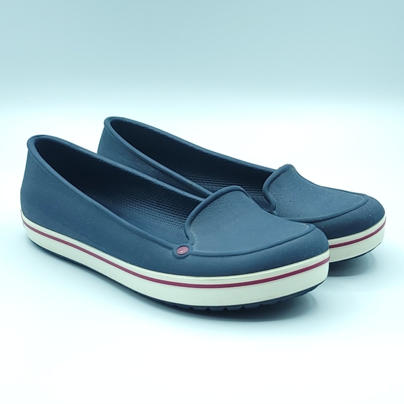 CROCS Casual Flats Slip On Ladies Size 6, Navy Blue Red White. - Picture 3 of 14